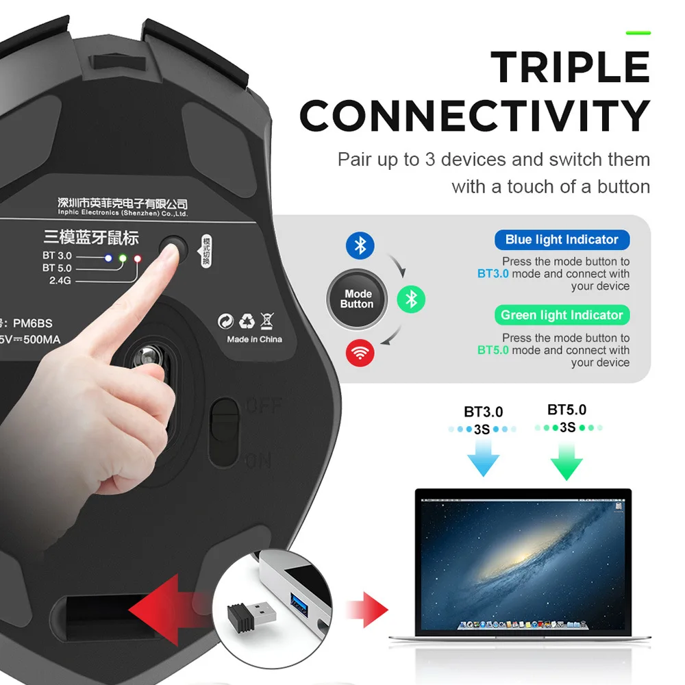 Wireless Mouse Ergonomic Mouse Wireless Optical Mouse Wireless Bluetooth Business Office Mouse Ergonomic Optical Silent Bluetooth 5.0 For PC Business Office