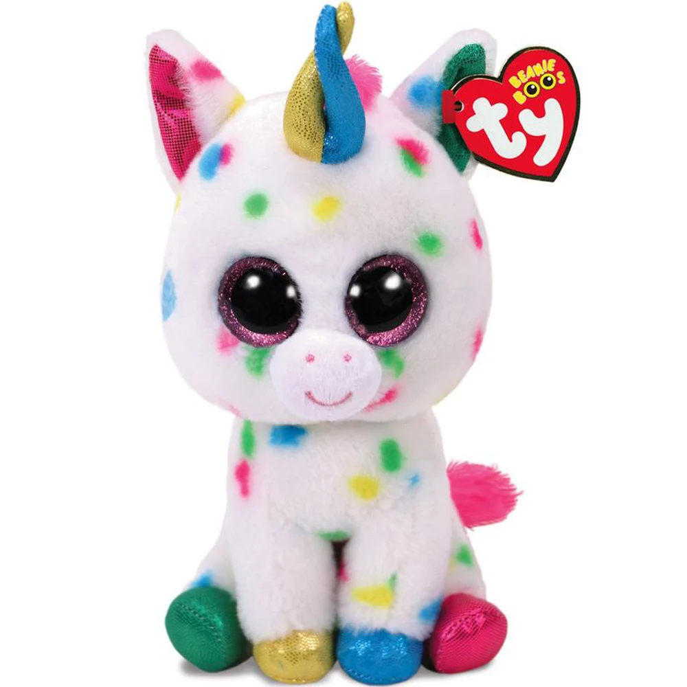 

Pyoopeo Ty Beanie Boos 6" 15cm Harmonie the Unicorn Plush Regular Big-eyed Stuffed Animal Collectible Doll Toy with Heart Tag