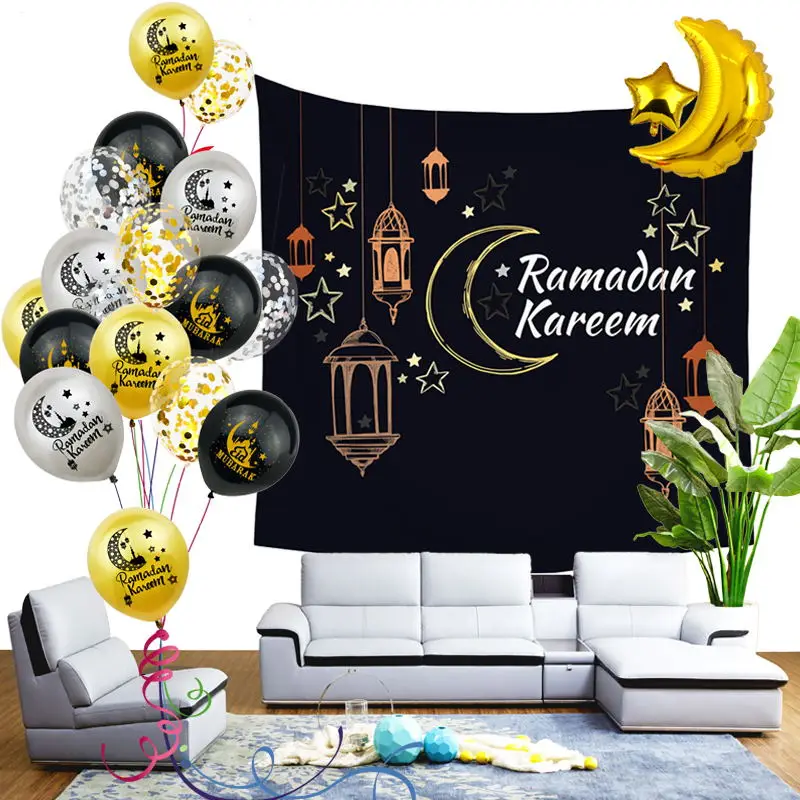 ZLJQ Ramadan Tapestry Gold Glitter Eid Mubarak Banner Decorations Muslim Festival Cake Topper Kareem Islamic Supplies | Дом и сад