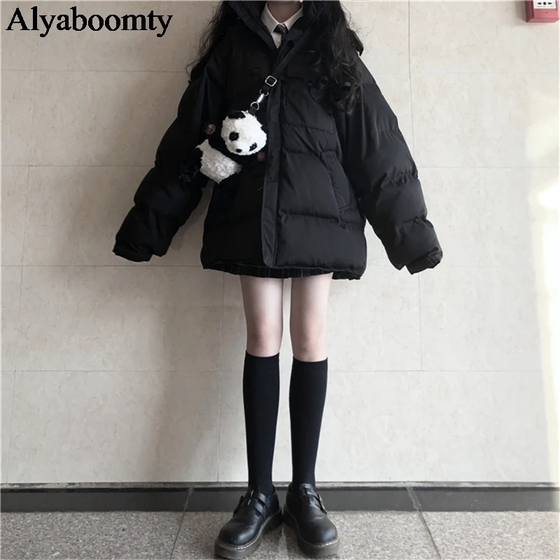 韓国のオルチャン 厚くて暖かい女性の冬服 フード付きの服 緑 特大のプレッピースタイル かわいいカワイイ パーカー Aliexpress