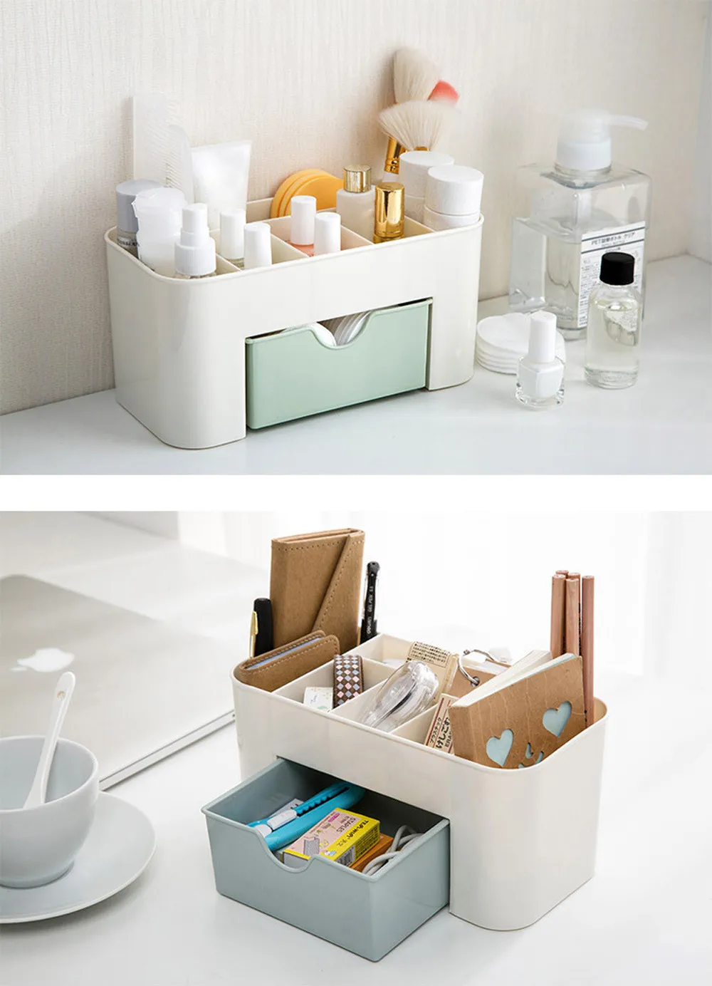 

Plastic Desktop Comestics Makeup Organizer Make Up Brush Storage box with Drawer Cotton Swabs Stick Storage case Saving Space