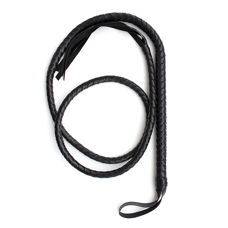 1.9 M Shepherd PU Leather Whip Black Horse Whip Cos Knight Equipment Photo Props Pet Ranch Training Supplies Big Dog Accessories