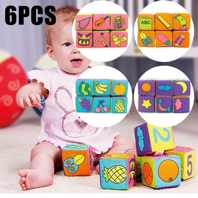 6Pcs/Set Multifunctional Baby Cloth Building Blocks Rattle Soft Cubes Toys Gifts Baby Rattle Blocks Baby Rattle Blocks Toy 3