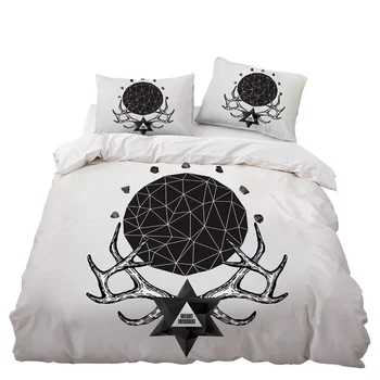 

Antlers Geometric Bedroom Decor Bedding Set White Background Microfiber 1PC Duvet Cover with Pillowcases No Comforter Drop Ship