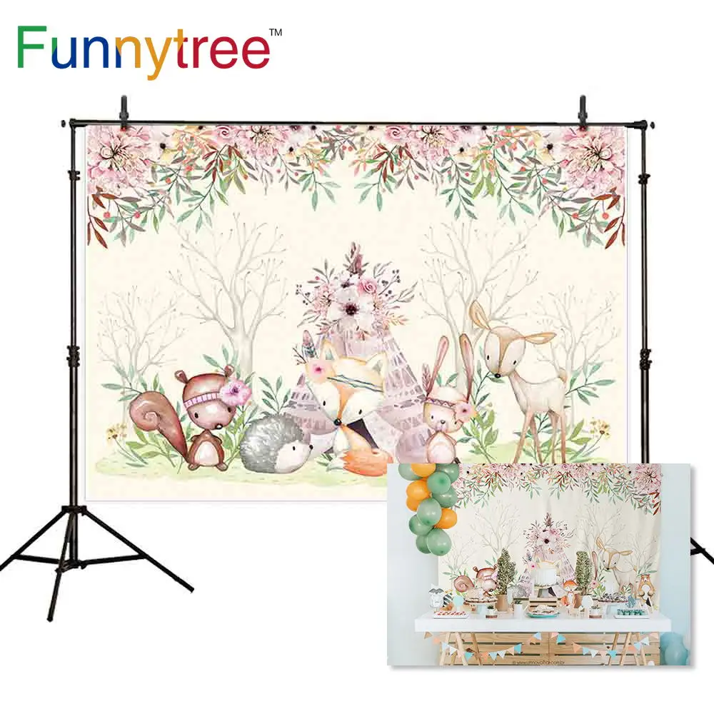 Funnytree Woodland Wild One Safari Party Animal Flower Baby Shower Photo Background Photography 1 ° Compleanno Sfondo Photzone