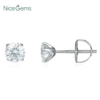 

NiceGems Solid 14K White Gold D Color Round Moissanite Diamond Stud Earring Screw Back For women Classic Ladies Earrings Gold