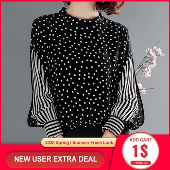 

Chiffon shirt w women's decoration body gas wave point striped sleeves loose thin small shirt tide