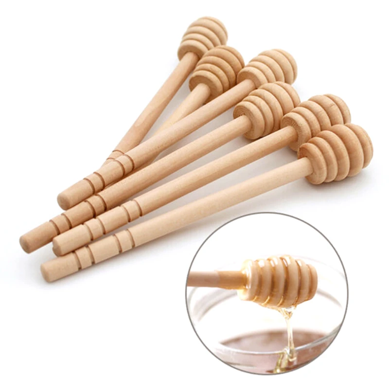 Wooden Honey Dipper Sticks Server Jams Syrup Drizzler Stirring Rod Long Handle Spiral Mixing Stick Honey Jar Dispense