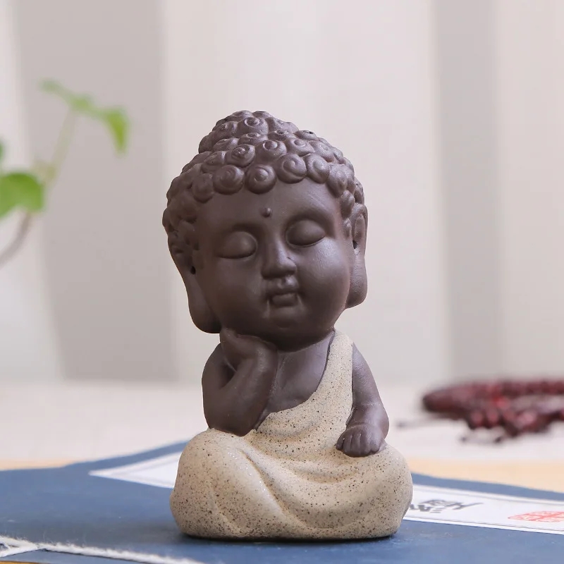 Ручная работа чайный питомец маленькая статуя Будды Статуэтка монах фиолетовый песок Будда монах чай Декор подноса аксессуары чайный набор кунг-фу - Цвет: 8.5x4.8cm