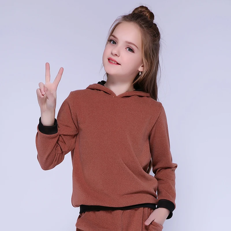 Kseniya/Детские осенне-зимние толстовки с капюшоном для девочек пальто с длинными рукавами вельветовое, однотонное, фиолетовое, коричневое, свободное, стильное