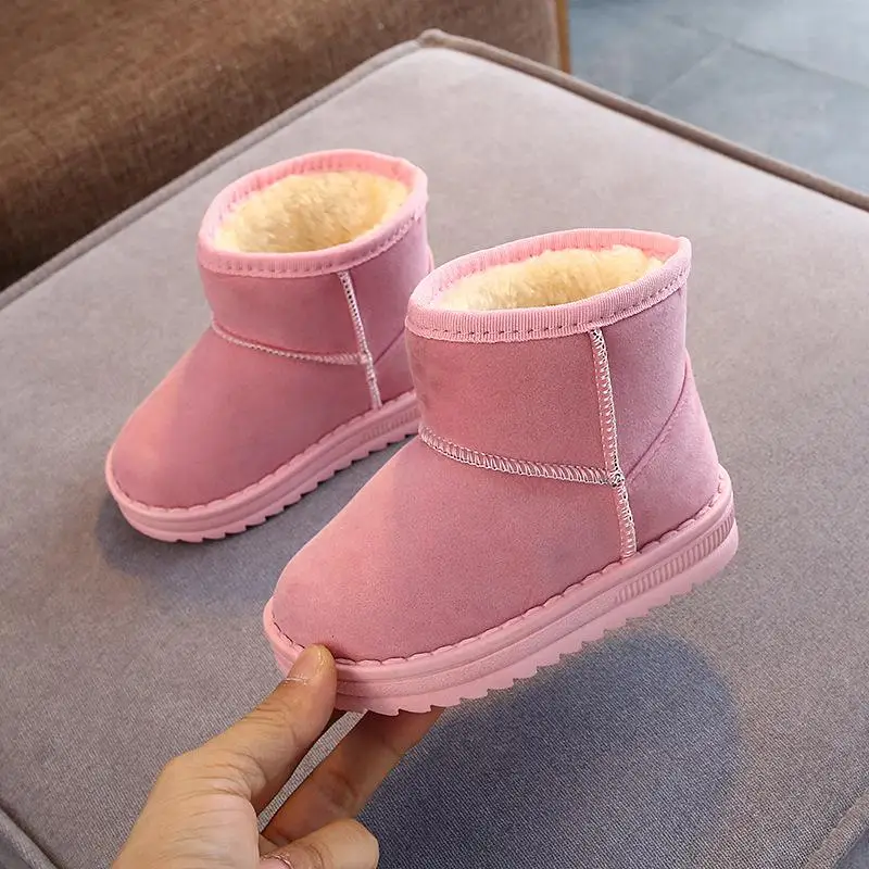 Girls Snow Boots Ankle Plush Warm Winter Kids Shoes Boys Cotton Boots Infant Toddler Shoes Casual Children Boots Flats Non-slip - Цвет: Розовый