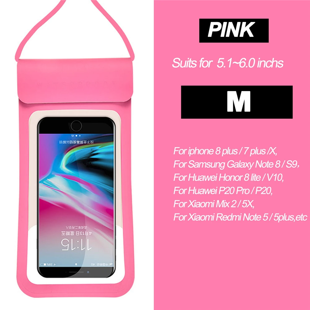 M Pink Водные виды спорта Водонепроницаемый мобильного телефона сумка с тачскрином плавательный сумка чехол для телефона сумка для мобильного телефона держатель для подводного плавания серфинга для iphone - Цвет: M Pink