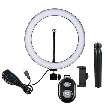

10 Inch LED Dimmable Makeup Ring Light for Live Streaming & YouTube Video - Desktop Selfie Lamp with Tripod & Cell Phone Holder
