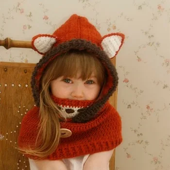 

Children's woolen cap, mask, fox cap in autumn and winter of 2019,Foreign Trade Babies Cartoon Animal Warming winter hats