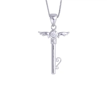 

925 Sterling Silver Zircon Heart Fairy Angel Wing Key Necklaces For Women Crystal Cross Pendants Wedding Fashion Jewelry