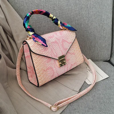 TOPHIGH, женская сумка, змеиный принт, сумка на плечо, винтажная, через плечо, женская сумка на плечо, роскошная кожаная сумка-мессенджер - Цвет: Pink