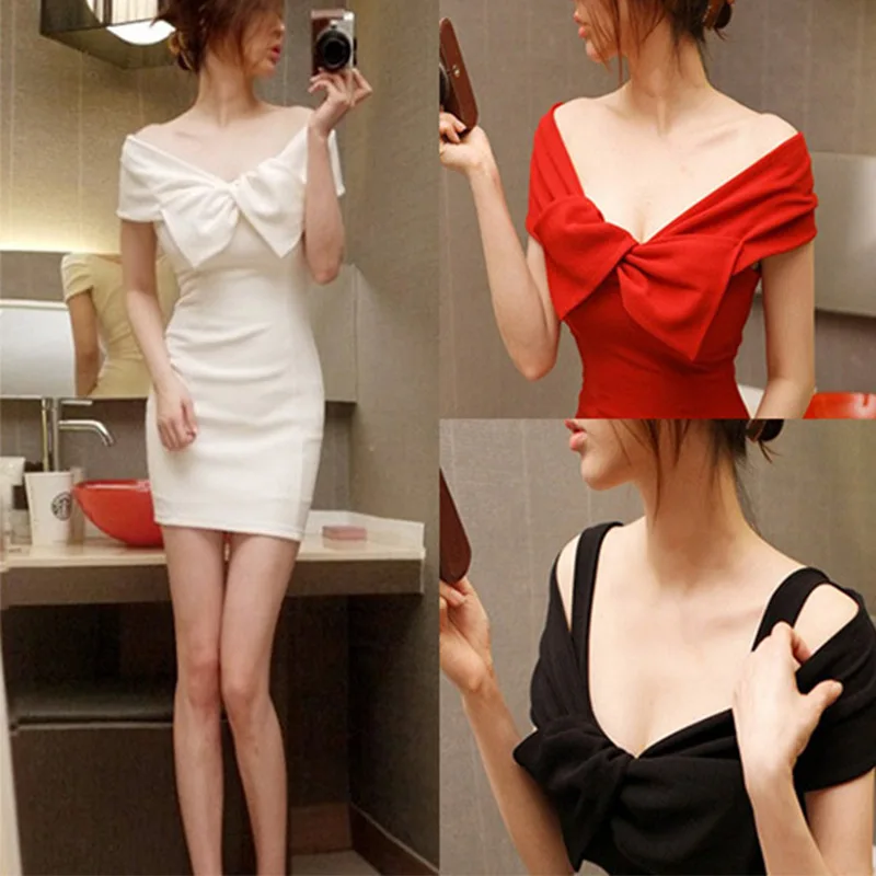 

BacklakeGirls 2019 Sexy V Neck Mini Cocktail Dresses Solid Color Woman Off Shoulder Strap Club Bodycon Wrap Party Dress