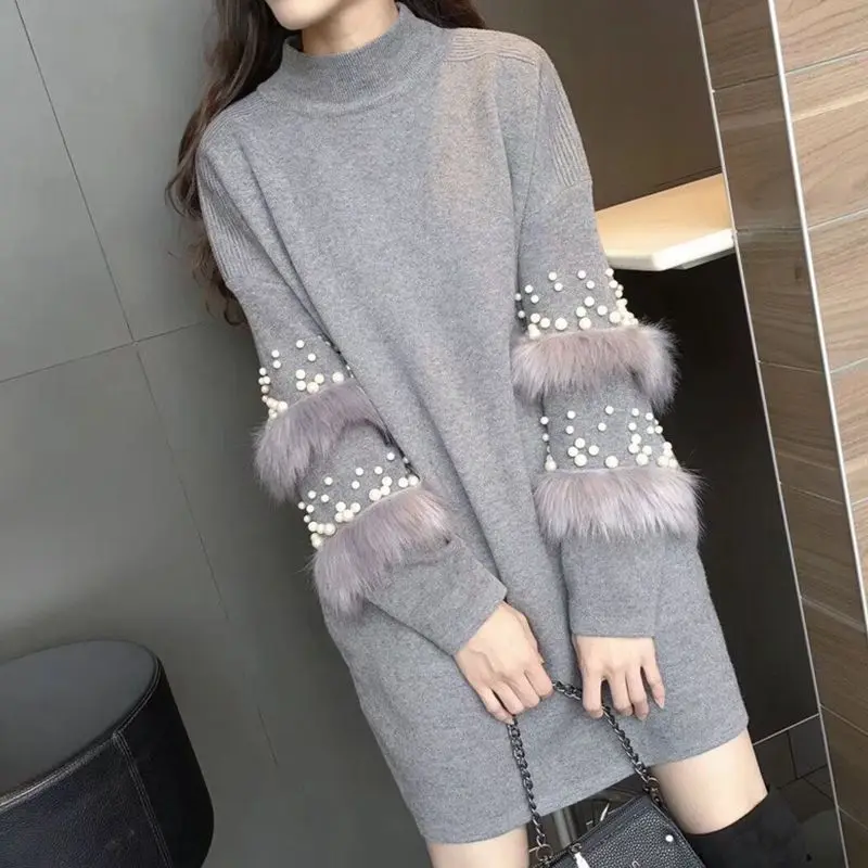 

Jumper Pearl loose rabbit fur Sweater Female Jumper Women Warm Sweaters thick Autumn Winter Knitted Oversized Sweater