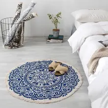 Богемная Мандала Круглый ковер гостиная спальня хлопок линия круглый коврик ковер 90x90 см Площадь Ковер Ретро пол ковер