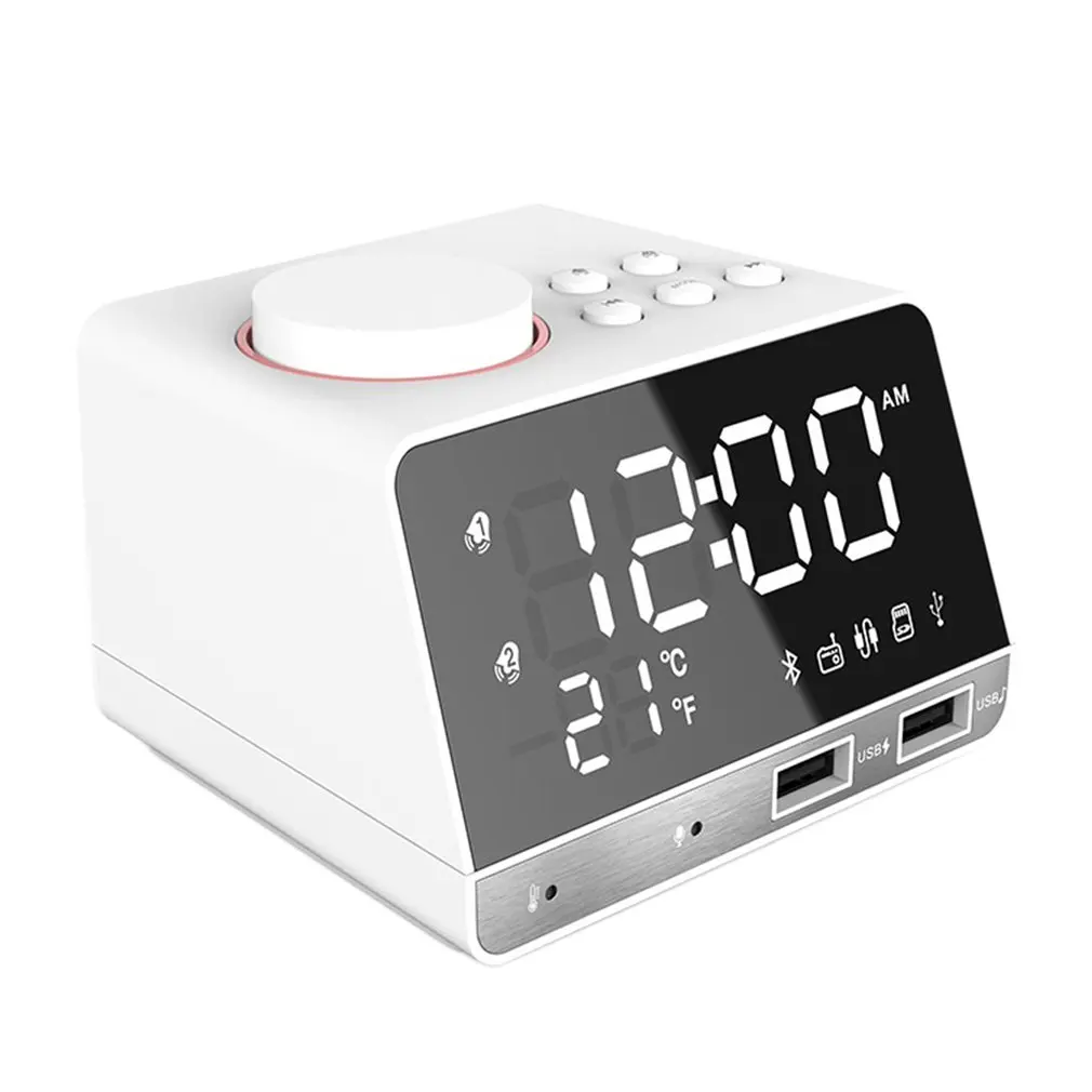 Digital Alarm Clock Bluetooth Radio Alarm Clock Speaker Temperature 2 USB Ports LED Display Home Decoration Snooze Table Clock