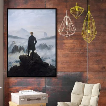 

Famous Canvas Paintings Reproductions Wanderer Above the Sea of Fog Artistic Canvas Posters and Prints,Living Room Wall Pictures
