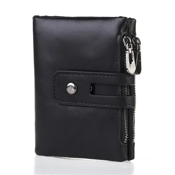 

Genuine Leather Zipper Hasp Wallet Women Men Short Wallet Purse Dompe Card