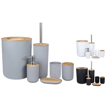 

6-Piece Bamboo Bath Accessory Set Environmentally Friendly Toilet Accessory Set with Lotion Dispenser Etc.