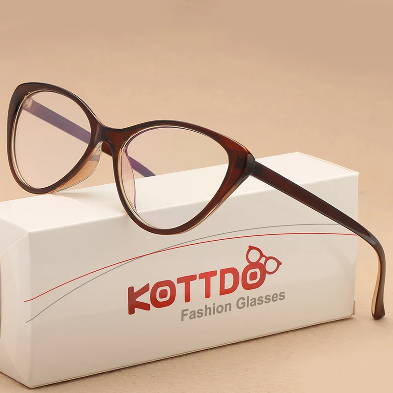 KOTTDO, Модные Винтажные оправа для очков в стиле кошачьи глаза, женские очки для чтения, оптические очки для унисекс, очки UV400 - Цвет оправы: Brown