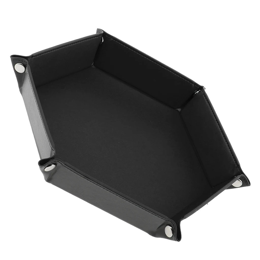 Dice Holder PU Leather Folding Hexagon Tray for RPG, DND and Other Table Games