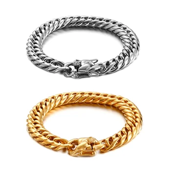 

13mmTrendy Jewelry Silver Color Or Gold Color Metal Stainless Steel Double Cuban Curb Chain Dragon Claw Clasp Men Women Bracelet