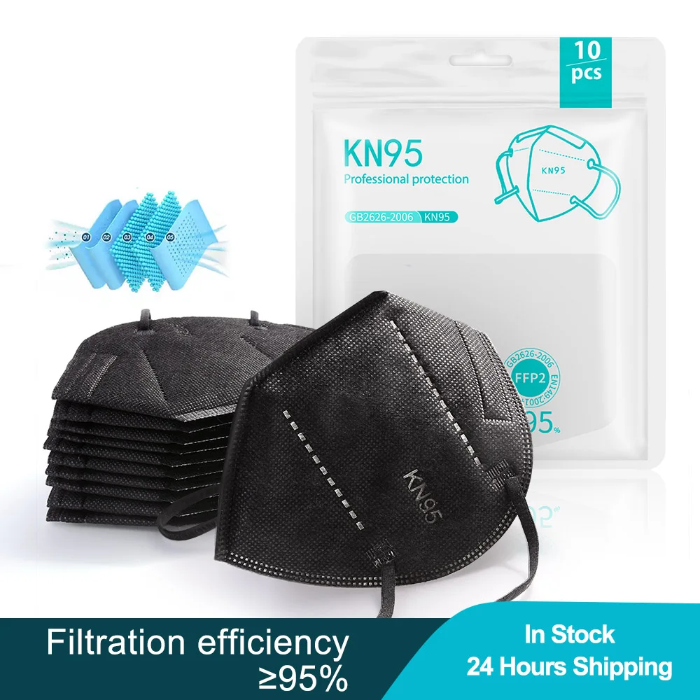 10-100 Uds negro KN95 Mascarillas reutilizable FFP2 cara máscara a prueba de polvo FP2 boca máscaras filtro protectora de seguridad KN95 máscaras