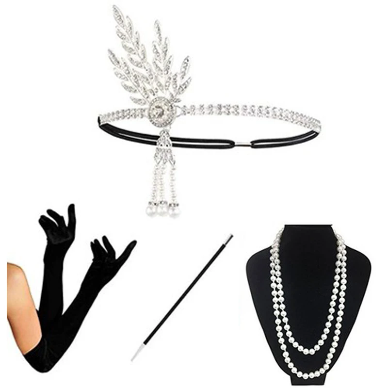 Костюмы для косплея 1920s Great Gatsby аксессуары набор для женщин Костюм Хлопушка головной убор повязка Прямая поставка