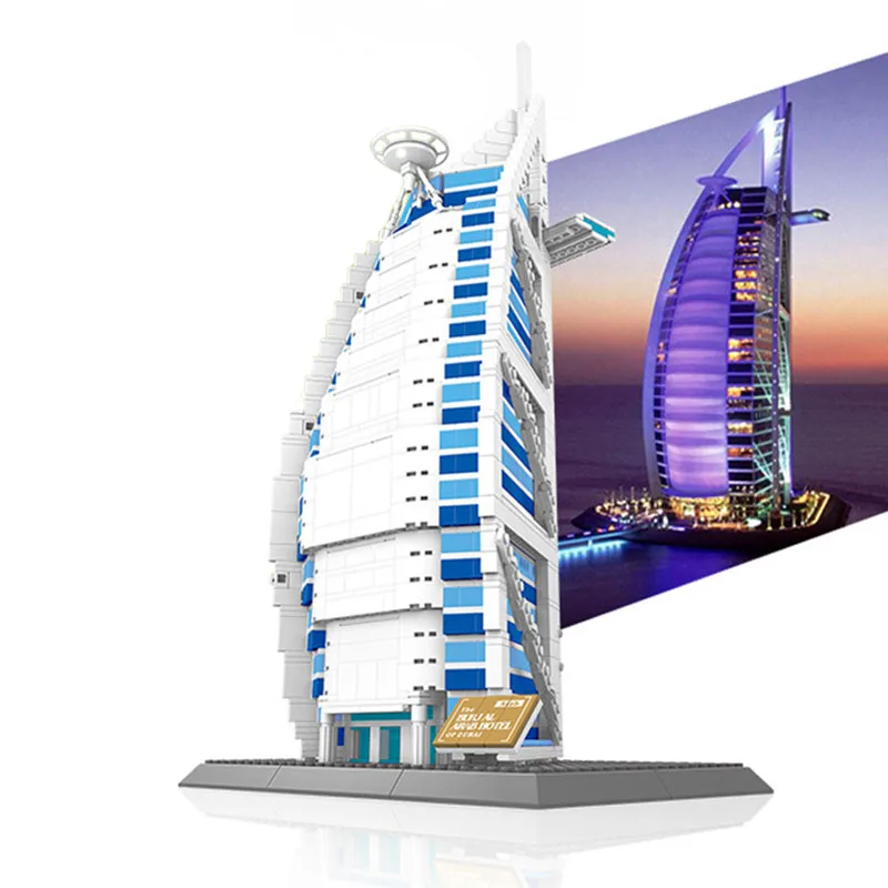 8018 1307PCS World Famous Classic Architecture Building Blocks The Burj Al Arab Hotel 3D Model Bricks Sets Children Toy Gifts