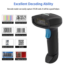 HBAPOS – Scanner de codes à barres portatif 1D 2D, QR PDF417, lecteur de codes à barres avec câble USB 2.4G 