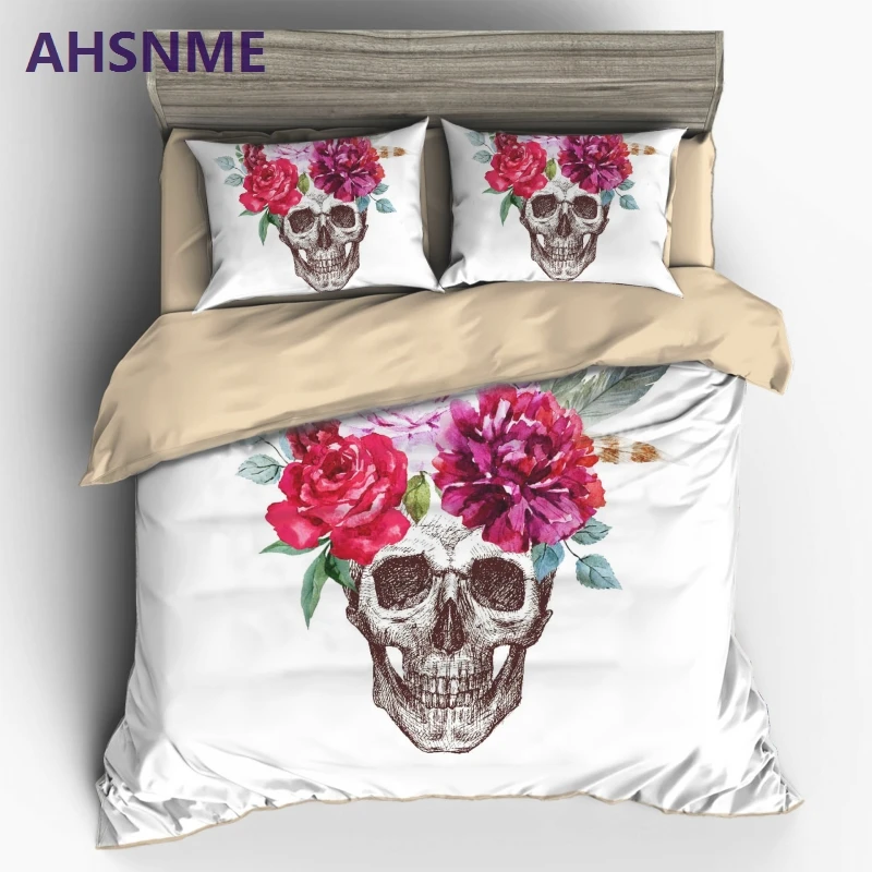 

AHSNME красивые цветы 3D череп комплект пододеяльников США/ЕС/Австралия двойная королева Кинг 2 / 3 шт. постельное белье Комплект постельного белья
