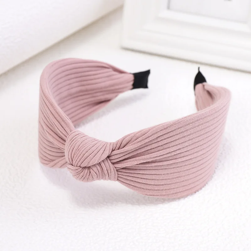 12pcs Boutique Solid Color Knitted Headband Headwear Women and Girls Knotted Hair Bow Hairband Hair Accessories - Цвет: pink