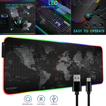 

New Extra Large Gaming Mouse Pad RGB LED Glowing World Map Table Mat 800*300*4mm Surface Mause Pad Keyboard Desk Mat