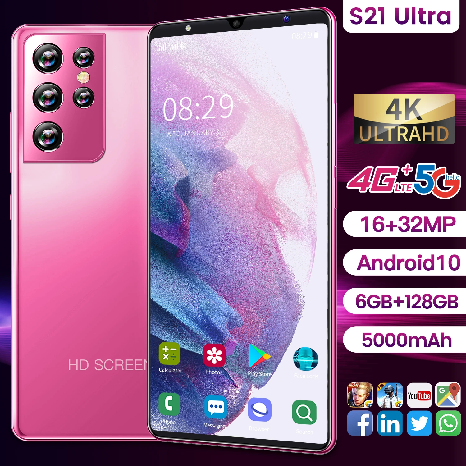 best cell phone camera android Global Version S21 Ultra Cheap Smartphone 5.0 Inch Full Screen Andriod 11 10 Core 8+256GB 24+48MP 5000mAh 5G Fingerprint Celular top android cell phones