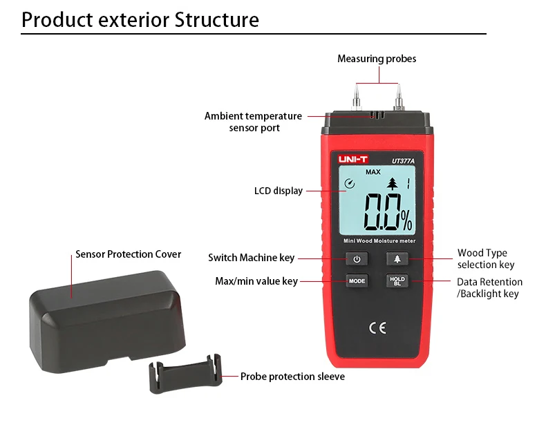 UNI-T UT377A цифровой Деревянный гидрометр для измерения влажности тестер для бумаги фанеры деревянные материалы ЖК-подсветка