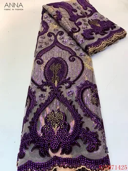 

Anna purple french net lace sequins fabric embroidery with stones 5 yards/piece african laces nigerian velvet fabrics for sewing