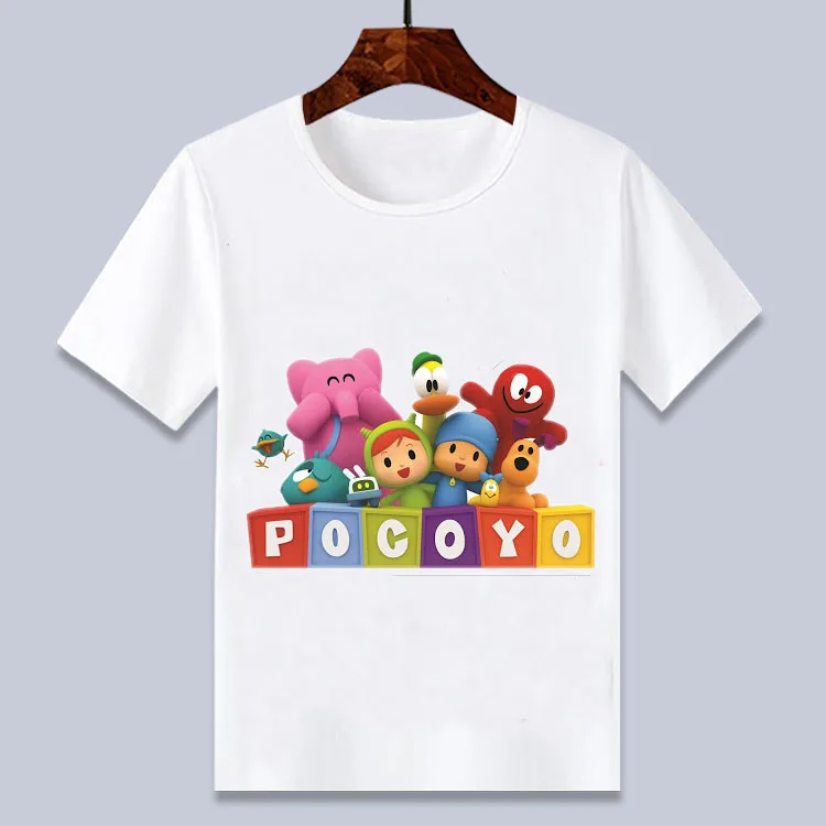 От 4 до 12 лет стиль Pocoyo мультфильм wihte футболка для мальчиков и девочек летний топ подарок на день рождения