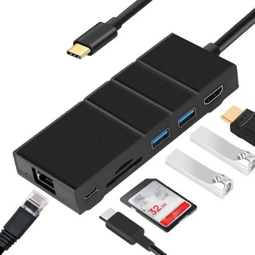 7 в 1 концентратор USB Type C Hdmi 4K SD TF кардридер USB C концентратор для Gigabit Ethernet Rj45 Lan адаптер для Macbook