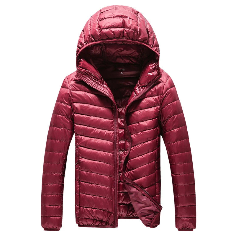 Новая высококачественная теплая Модная мужская пуховая куртка с капюшоном из перьев однотонная Эксклюзивная Мужская пуховая куртка с пером тонкие легкие куртки - Цвет: Красный