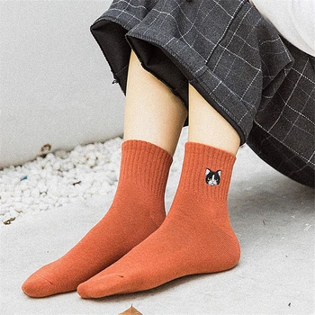 

Trendy Harajuku style woman fashion embroidery comfortable cotton socks funny cat puppy cartoon socks happy girl socks