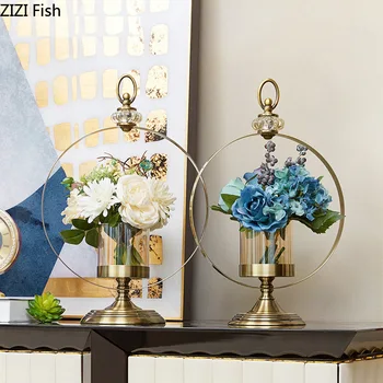 

American Creative Wrought Iron Vase Decoration Living Room Table Insert Simulation Dry Flower TV Cabinet Home Furnishings