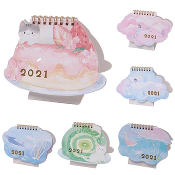 

New 2021 Lovely Cat and Cherry Blossom Desk Calendar DIY Cartoon Calendars Daily Schedule Planner