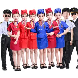 Детский комплект нарядной одежды на Хэллоуин для мальчиков, костюмы пилота для косплея, армейский костюм для девочек, стюардесса