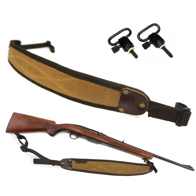 Tactical Canvas Leather Rifle Shotgun Sling 1" Quick Detach Sling Swivels Gun Shoulder Pad Strap Hunting Gun Accessories 68-99CM
