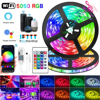 WIFI LED Strip Lights Bluetooth RGB Led light 5050 SMD 2835 Flexible 30M 25M Waterproof Tape Diode DC WIFI 24K Control+Adapter 1