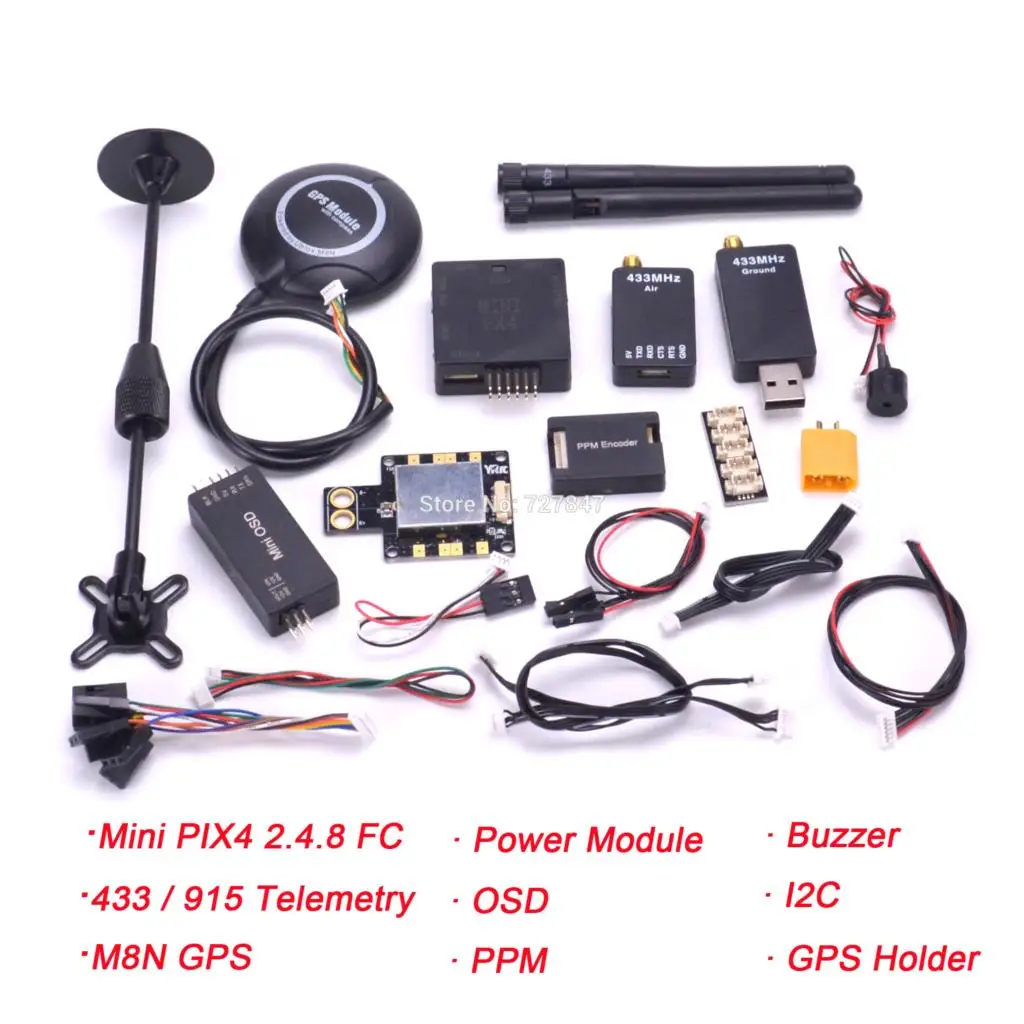 

NEW Mini PX4 Pixhawk PIX 2.4.8 32 Bit Flight Controller 433 / 915Mhz Telemetry + M8N GPS + Minim OSD + PM + Buzzer+ PPM + I2C